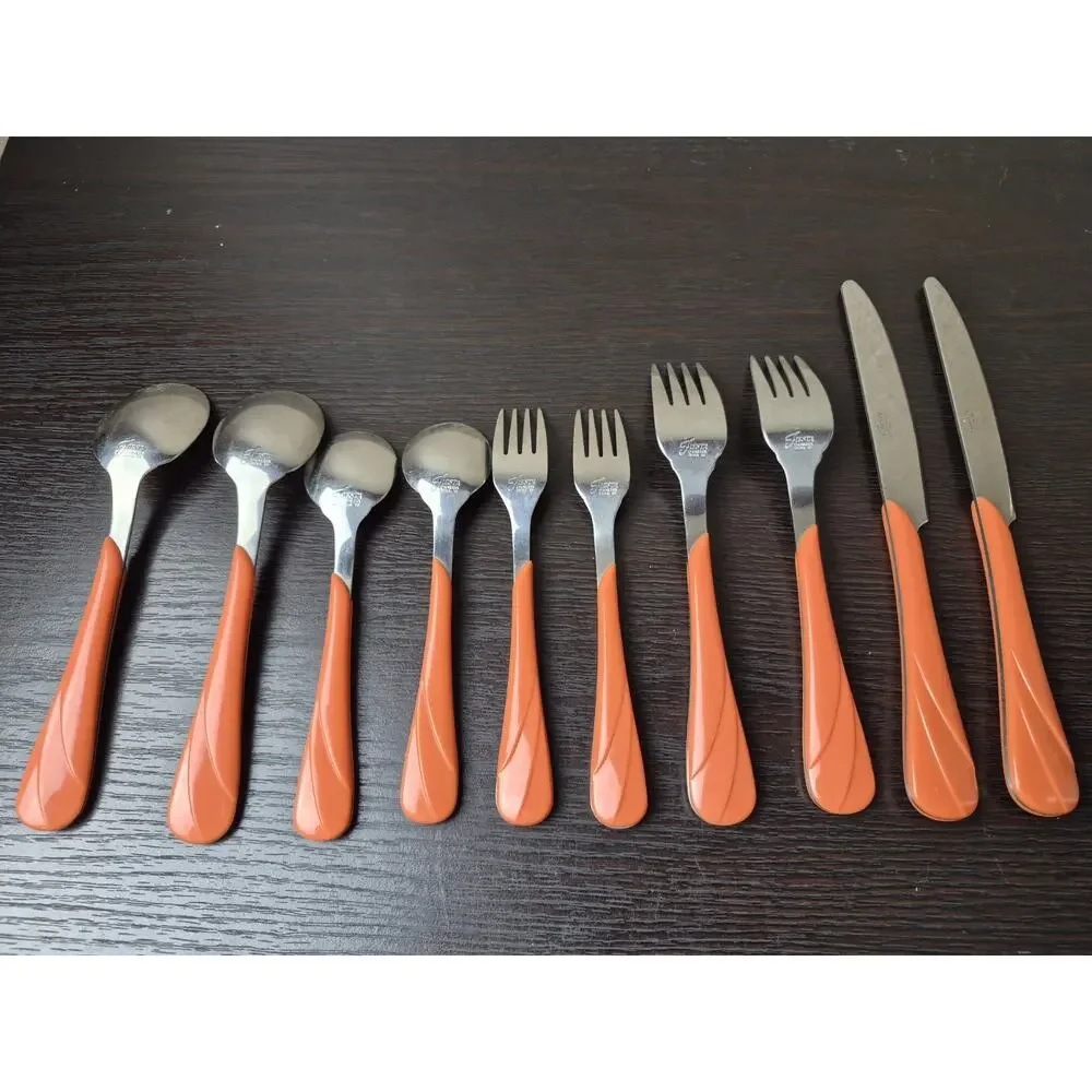 Genuine Fiesta 1991 PERSIMMON F-114 Swirl 10 PC Stainless Flatware Set for 2